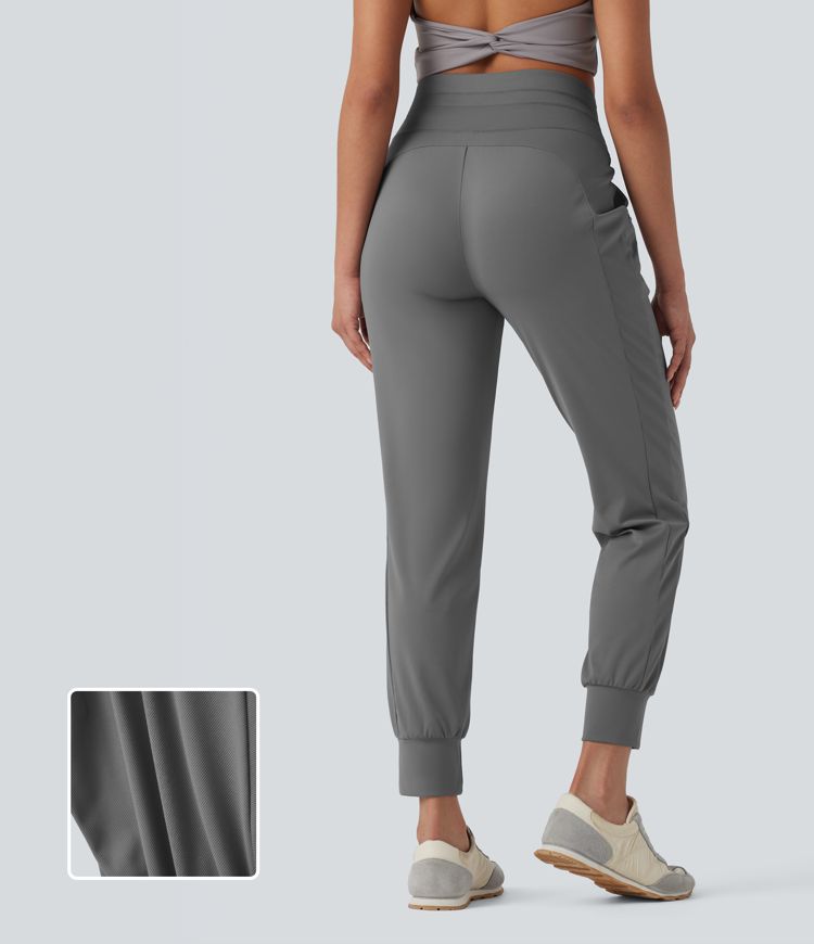 High Waisted Drawstring Quick Dry Yoga Joggers with Pockets-UPF40+