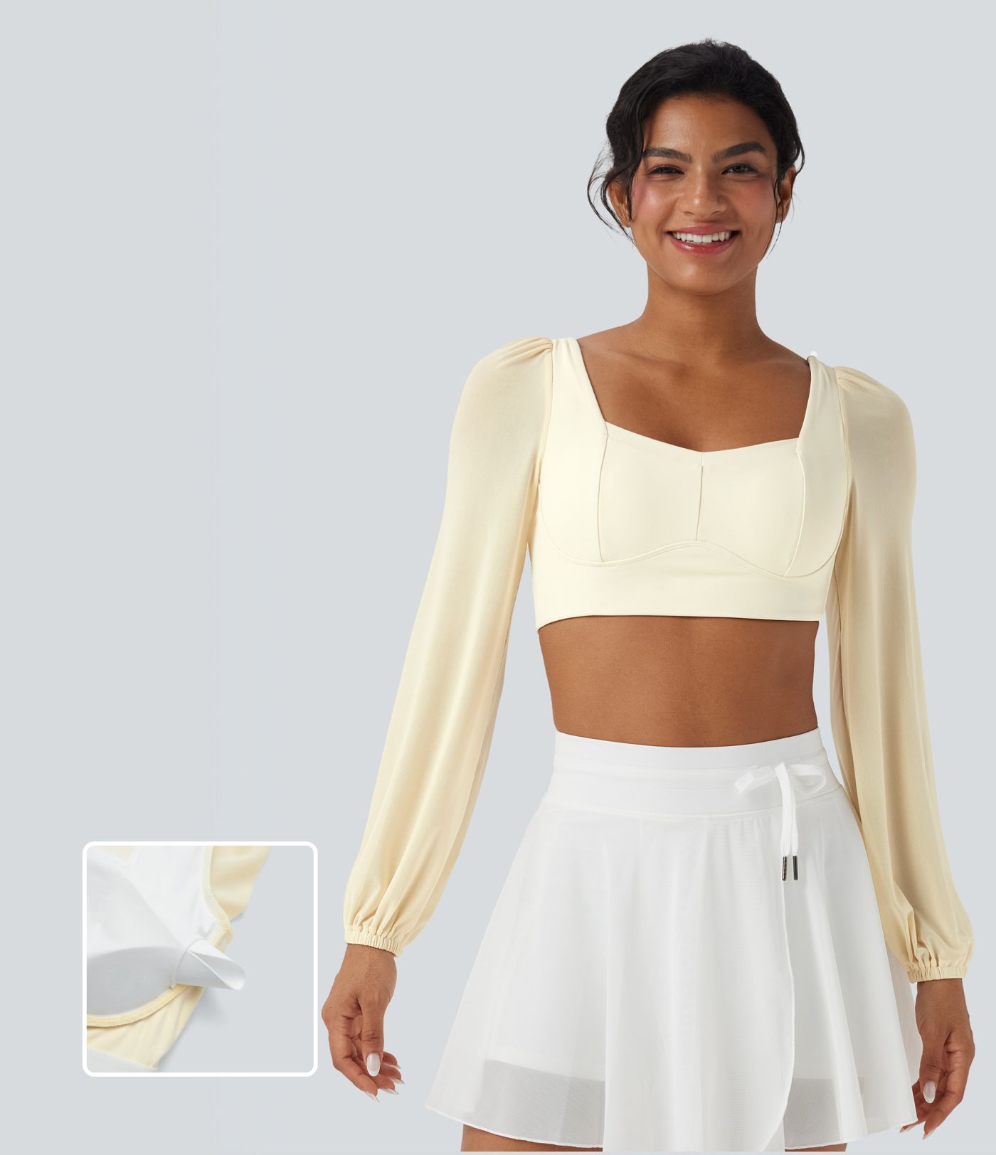 SoftlyZero™ Plush Long Sleeve Contrast Mesh Cropped Capri Yoga Sports Top