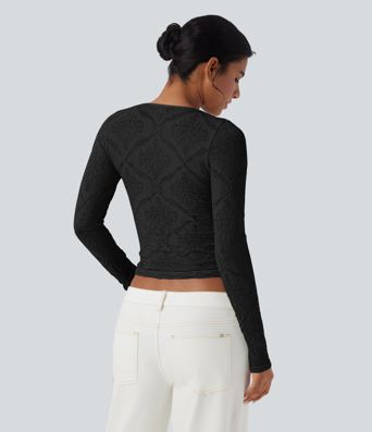 OneForm Seamless Flow Jacquard Sweetheart Neck Long Sleeve Casual Sports Top