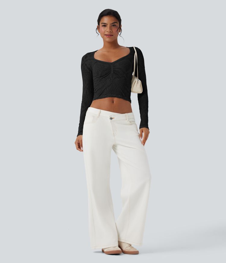 OneForm Seamless Flow Jacquard Sweetheart Neck Long Sleeve Casual Sports Top