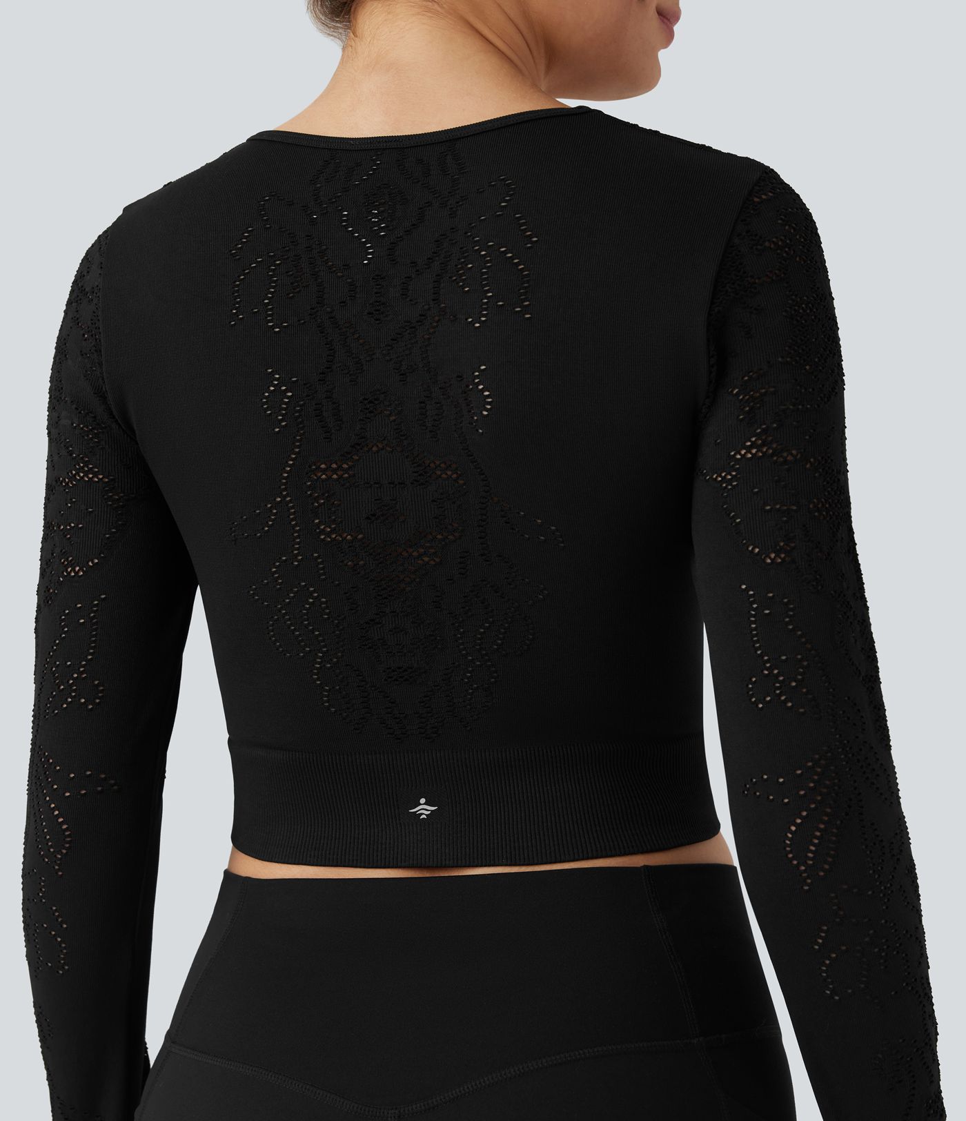 OneForm Seamless Flow Round Neck Long Sleeve Cut Out Cropped Yoga Sports Top