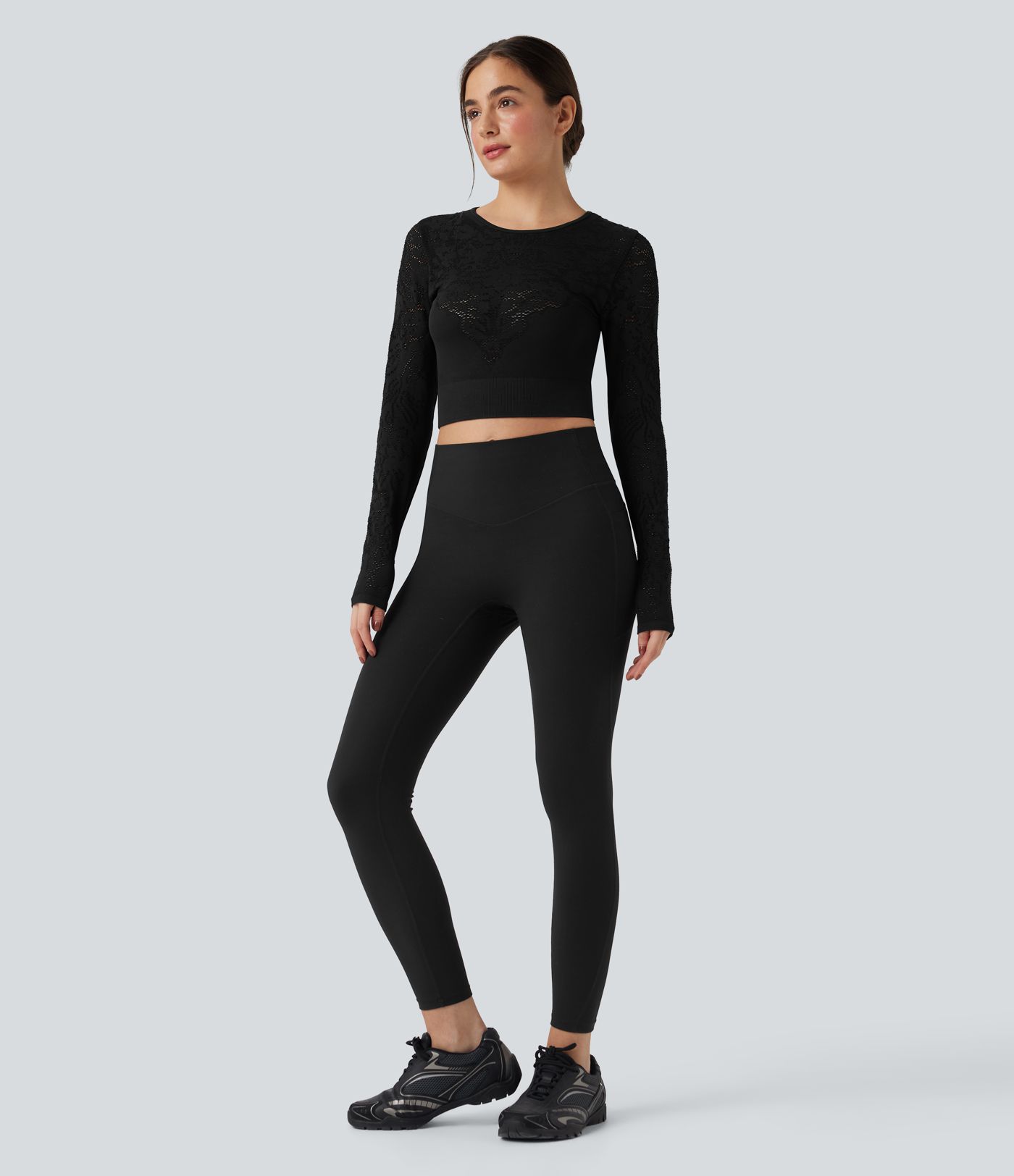 OneForm Seamless Flow Round Neck Long Sleeve Cut Out Cropped Yoga Sports Top
