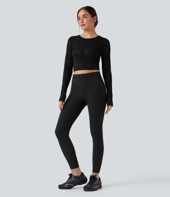 OneForm Seamless Flow Round Neck Long Sleeve Cut Out Cropped Yoga Sports Top