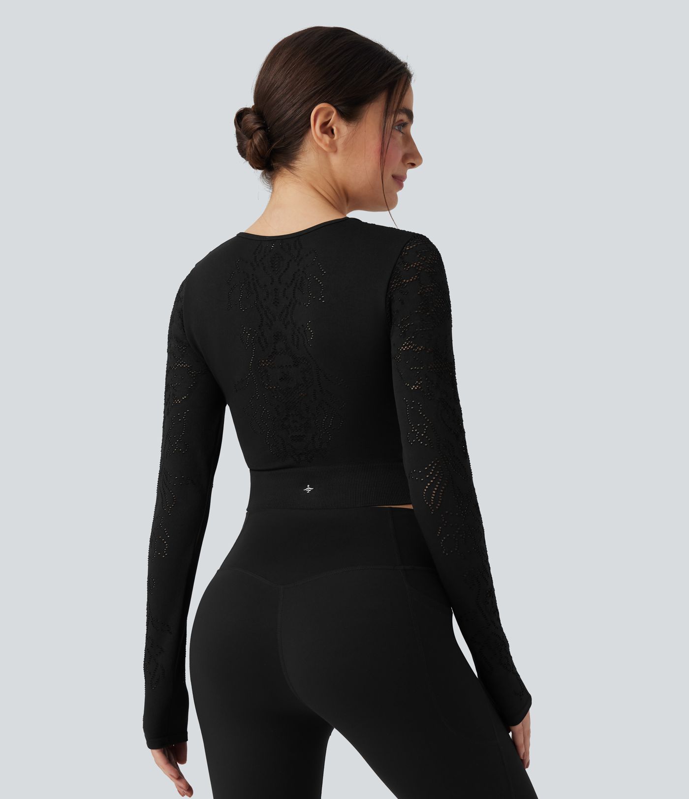 OneForm Seamless Flow Round Neck Long Sleeve Cut Out Cropped Yoga Sports Top