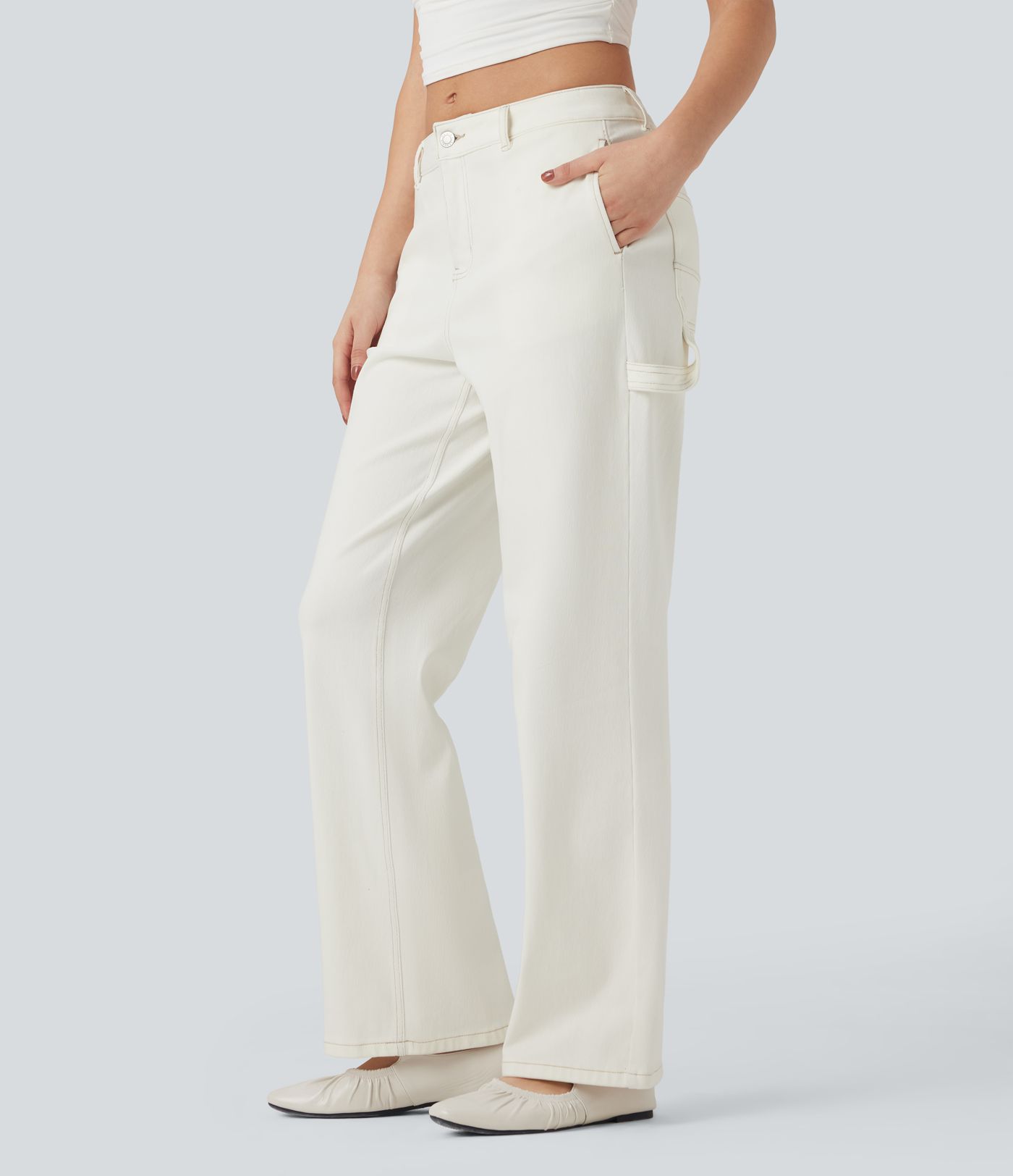 Halara Flex™ Water-Repellent Oil-Resistant Mid Rise Straight Leg Casual Jeans with Pockets