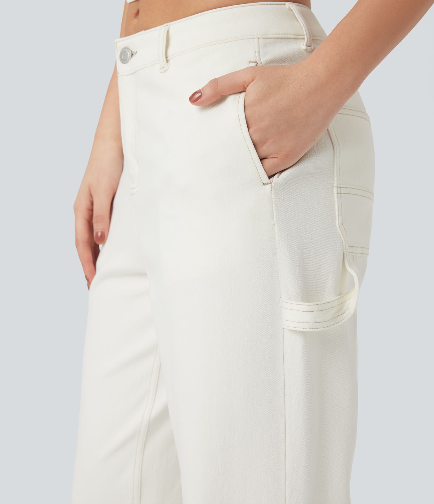 Halara Flex™ Water-Repellent Oil-Resistant Mid Rise Straight Leg Casual Jeans with Pockets