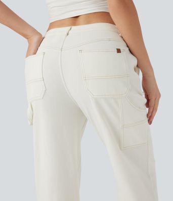 Halara Flex™ Water-Repellent Oil-Resistant Mid Rise Straight Leg Casual Jeans with Pockets