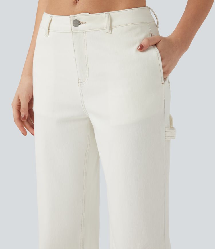 Halara Flex™ Water-Repellent Oil-Resistant Mid Rise Straight Leg Casual Jeans with Pockets