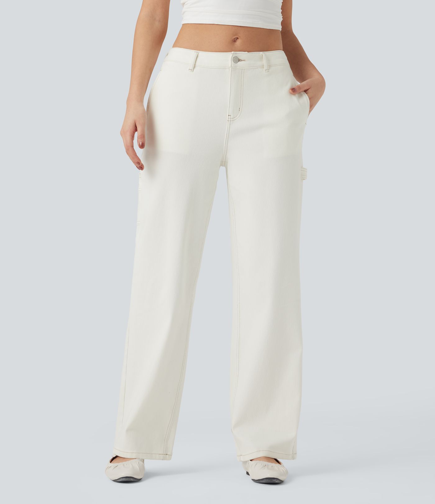 Halara Flex™ Water-Repellent Oil-Resistant Mid Rise Straight Leg Casual Jeans with Pockets