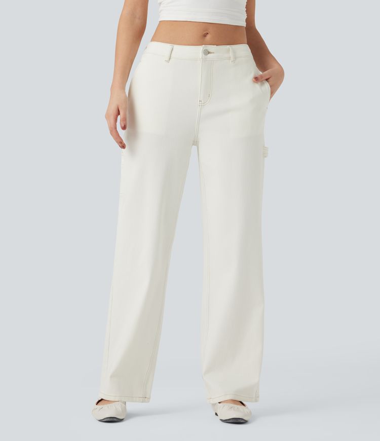 Halara Flex™ Water-Repellent Oil-Resistant Mid Rise Straight Leg Casual Jeans with Pockets