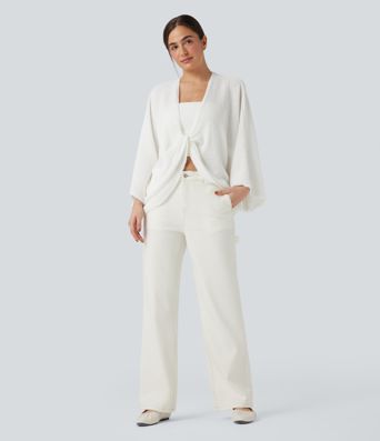 Halara Flex™ Water-Repellent Oil-Resistant Mid Rise Straight Leg Casual Jeans with Pockets