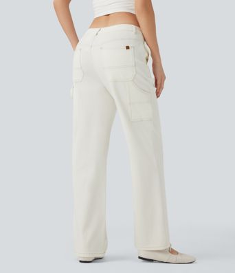 Halara Flex™ Water-Repellent Oil-Resistant Mid Rise Straight Leg Casual Jeans with Pockets