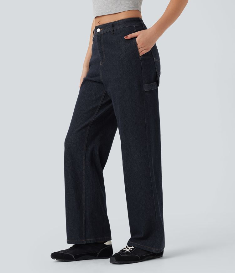 Halara Flex™ Water-Repellent Oil-Resistant Mid Rise Straight Leg Casual Jeans with Pockets