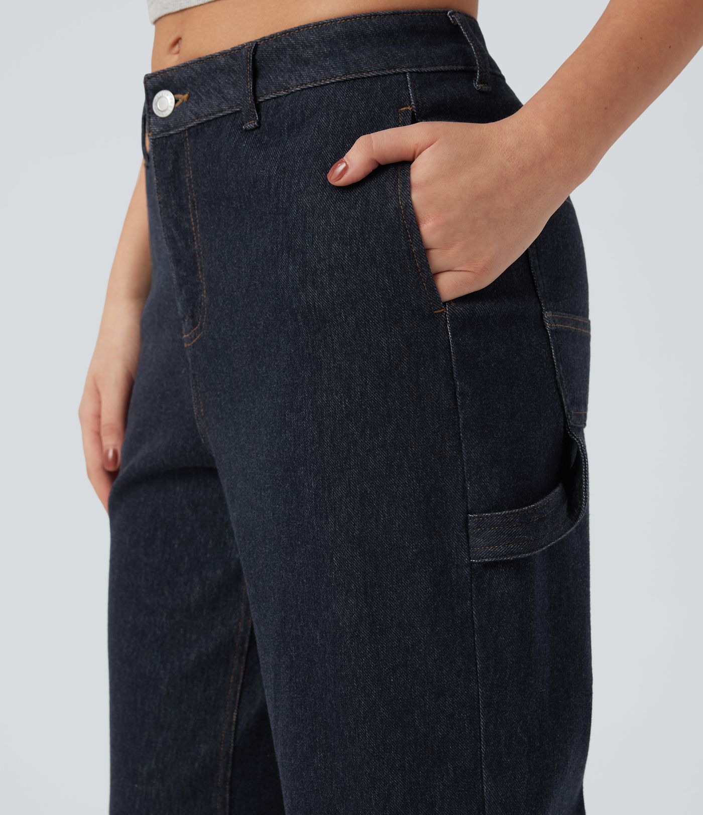 Halara Flex™ Water-Repellent Oil-Resistant Mid Rise Straight Leg Casual Jeans with Pockets