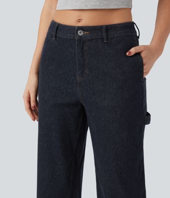 Halara Flex™ Water-Repellent Oil-Resistant Mid Rise Straight Leg Casual Jeans with Pockets