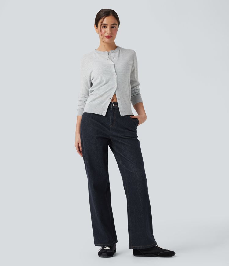 Halara Flex™ Water-Repellent Oil-Resistant Mid Rise Straight Leg Casual Jeans with Pockets