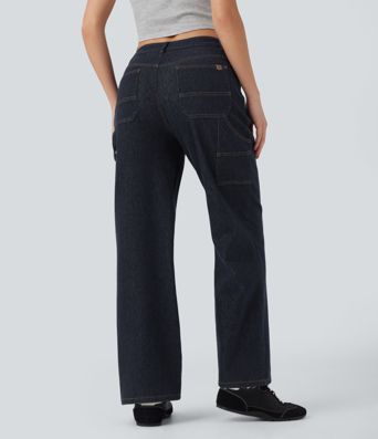 Halara Flex™ Water-Repellent Oil-Resistant Mid Rise Straight Leg Casual Jeans with Pockets