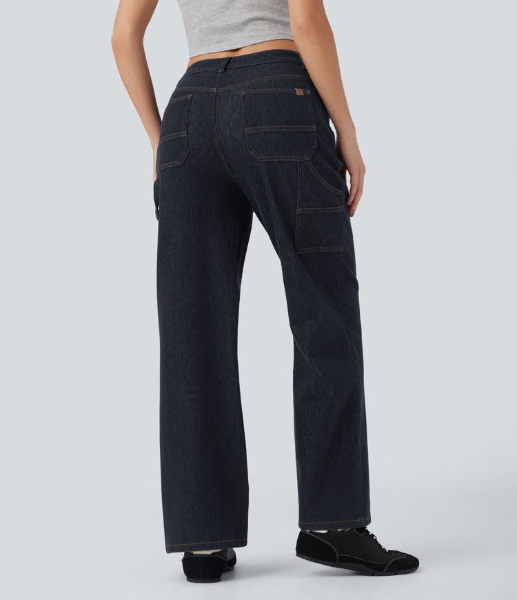 Halara Flex™ Water-Repellent Oil-Resistant Mid Rise Straight Leg Casual Jeans with Pockets