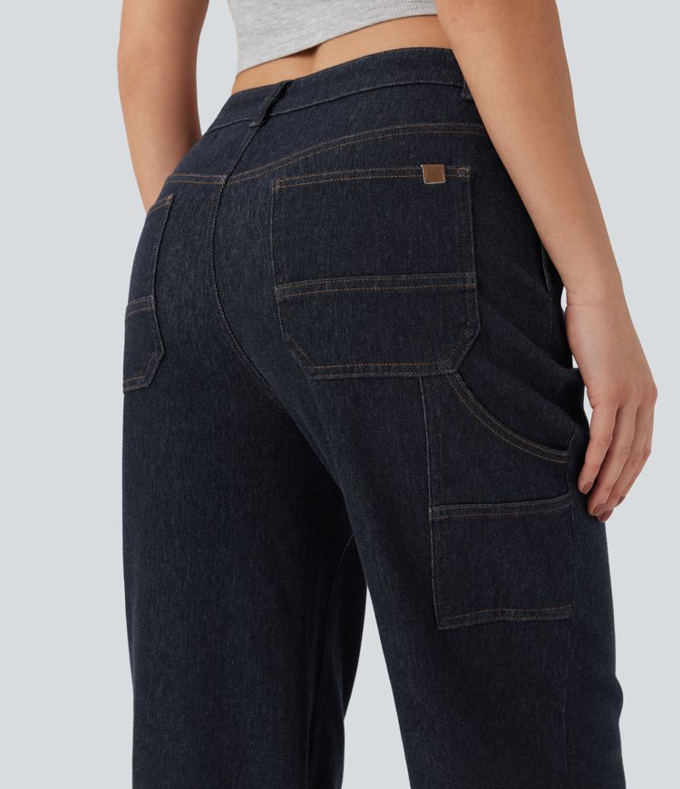 Halara Flex™ Water-Repellent Oil-Resistant Mid Rise Straight Leg Casual Jeans with Pockets