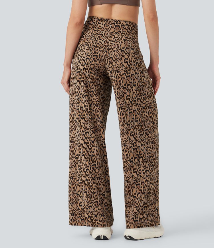 Halara UltraSculpt™ Leopard Print High-waisted Wide Leg Yoga Pants with Pockets