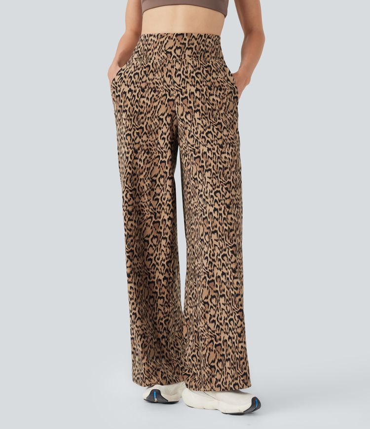 Halara UltraSculpt™ Leopard Print High-waisted Wide Leg Yoga Pants with Pockets