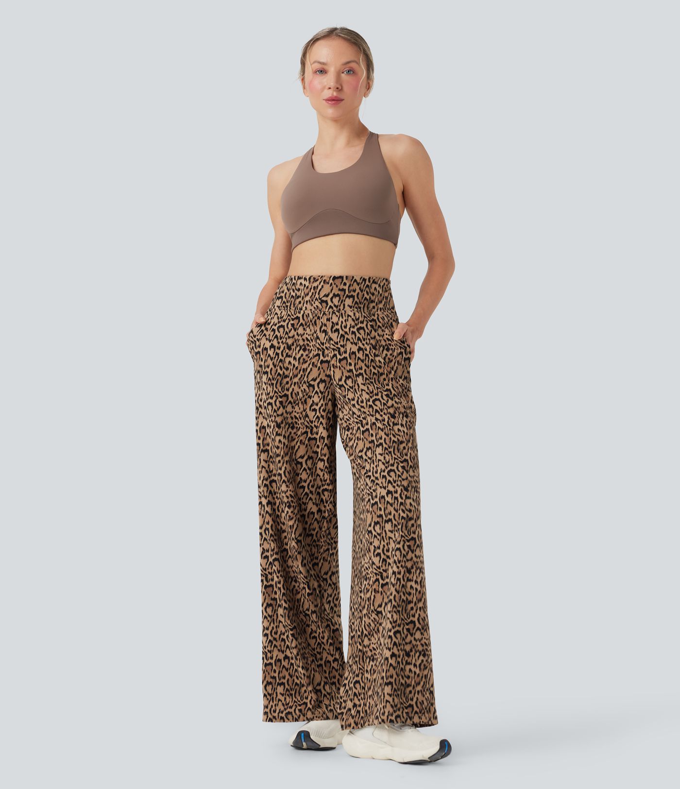 Halara UltraSculpt™ Leopard Print High-waisted Wide Leg Yoga Pants with Pockets
