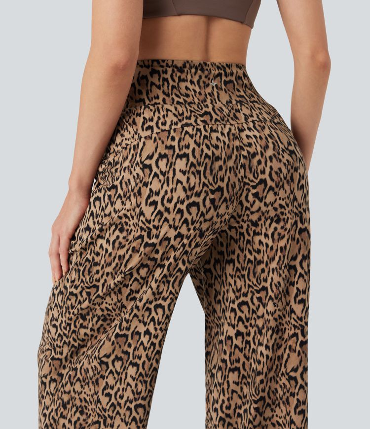 Halara UltraSculpt™ Leopard Print High-waisted Wide Leg Yoga Pants with Pockets