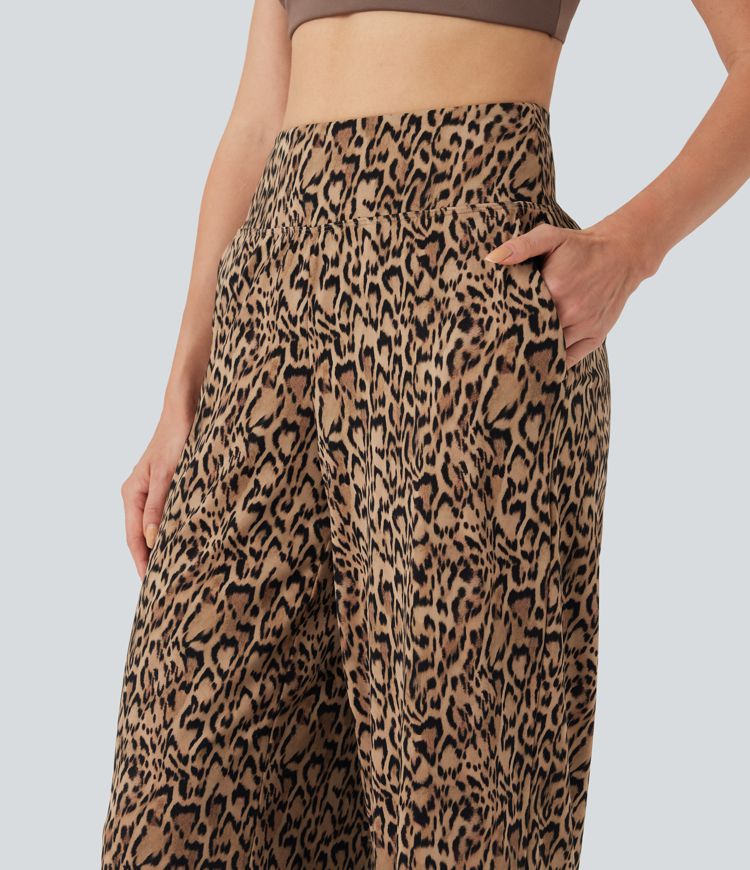 Halara UltraSculpt™ Leopard Print High-waisted Wide Leg Yoga Pants with Pockets
