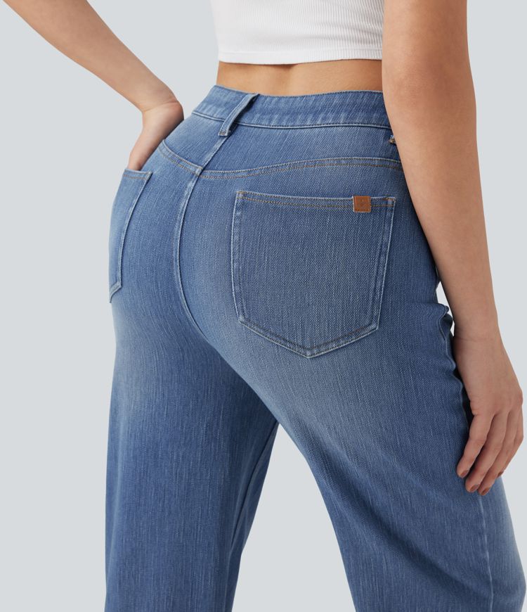 Halara Flex™ High Waisted Straight Leg Washed Casual Jeans with Pockets
