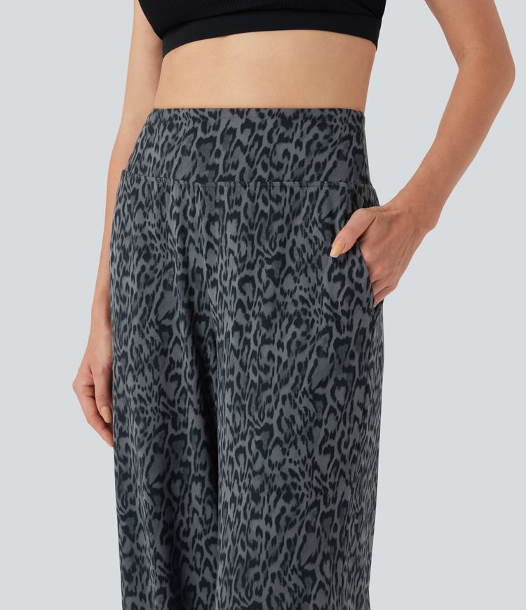 Halara UltraSculpt™ Leopard Print High-waisted Wide Leg Yoga Pants with Pockets