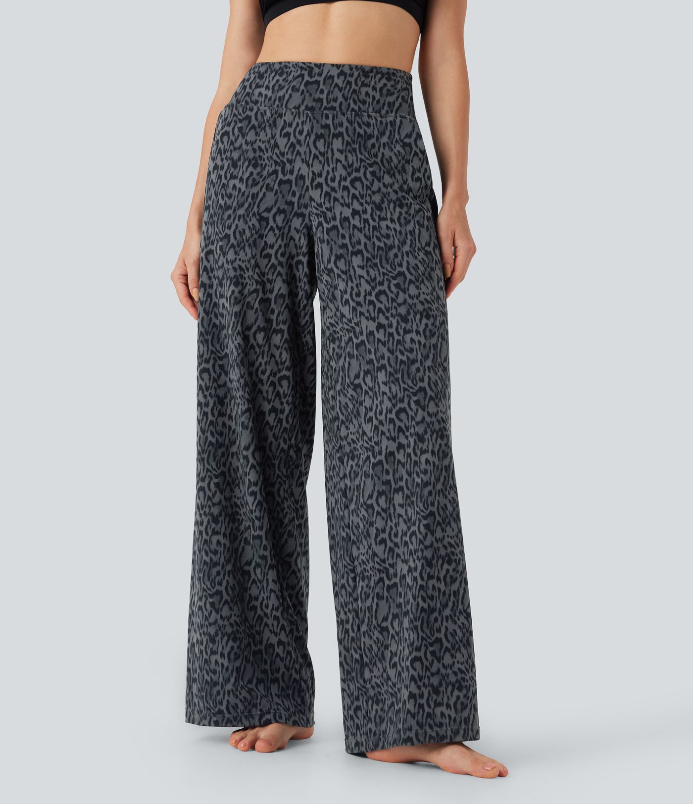 Halara UltraSculpt™ Leopard Print High-waisted Wide Leg Yoga Pants with Pockets