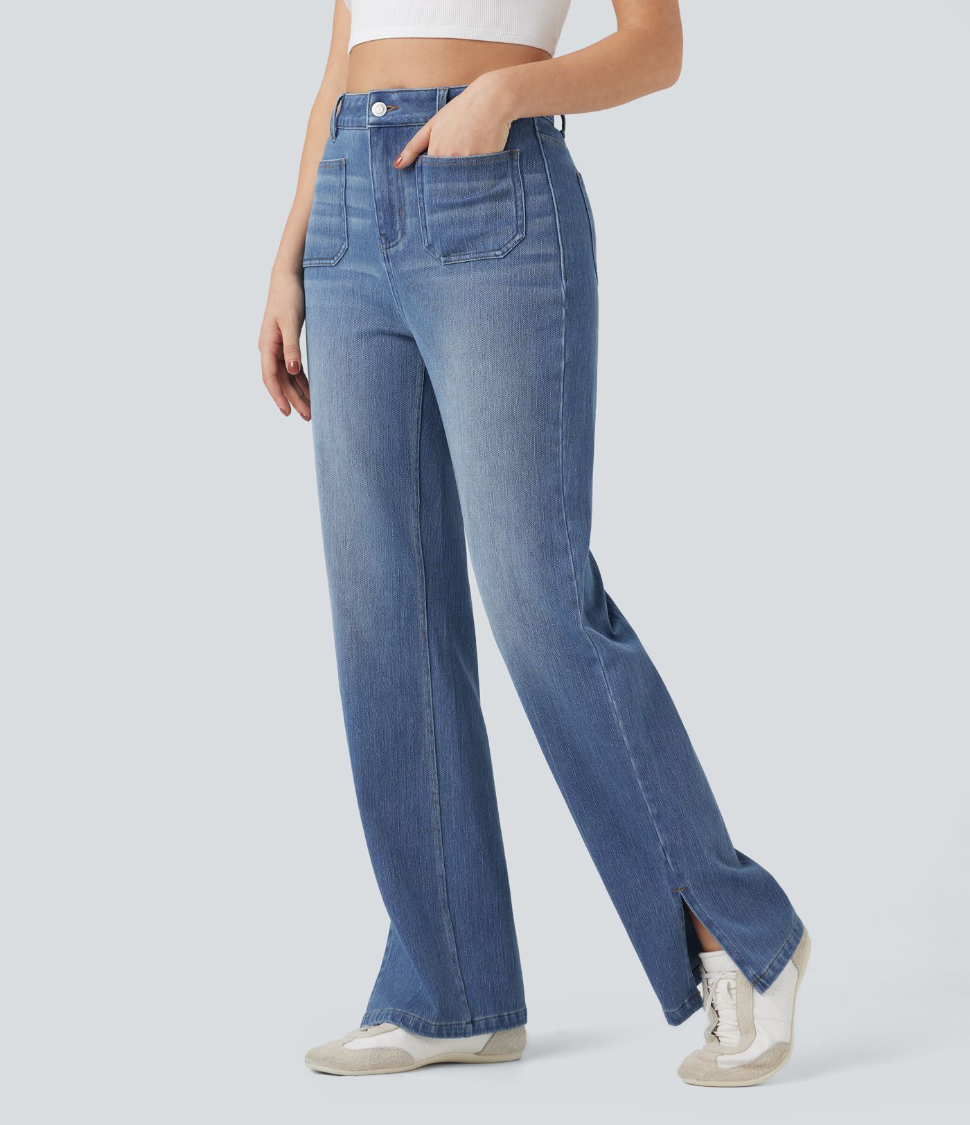 Halara Flex™ High Waisted Straight Leg Washed Casual Jeans with Pockets