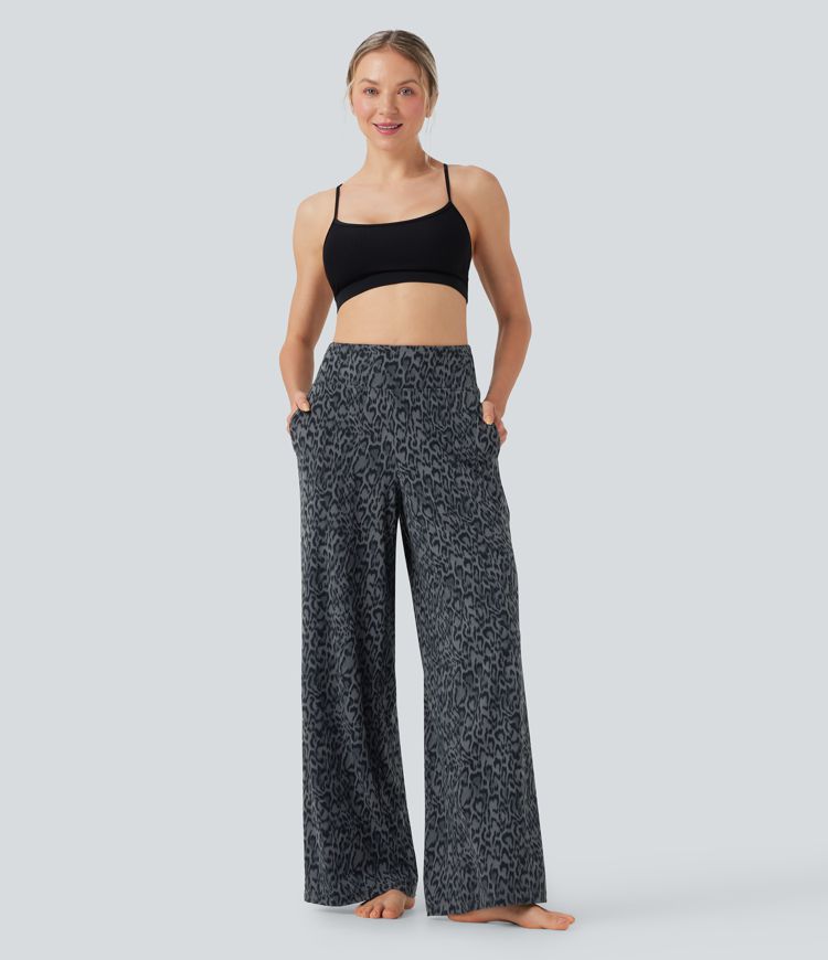 Halara UltraSculpt™ Leopard Print High-waisted Wide Leg Yoga Pants with Pockets