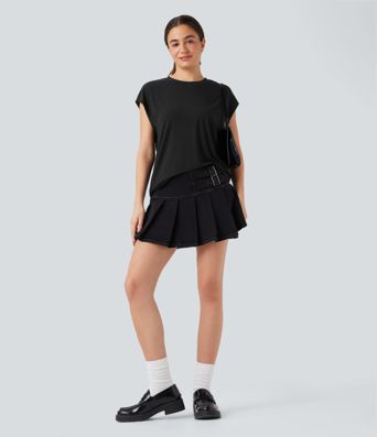 Round Neck Cap Sleeve Casual Top