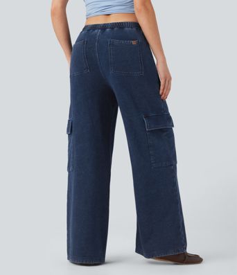 Halara Flex™ Mid Rise Drawstring Straight Leg Casual French Terry Cargo Sweatpants Jeans with Pockets