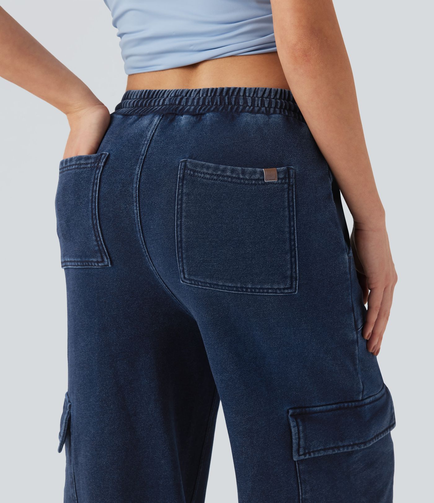 Halara Flex™ Mid Rise Drawstring Straight Leg Casual French Terry Cargo Sweatpants Jeans with Pockets