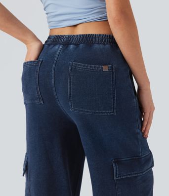 Halara Flex™ Mid Rise Drawstring Straight Leg Casual French Terry Cargo Sweatpants Jeans with Pockets