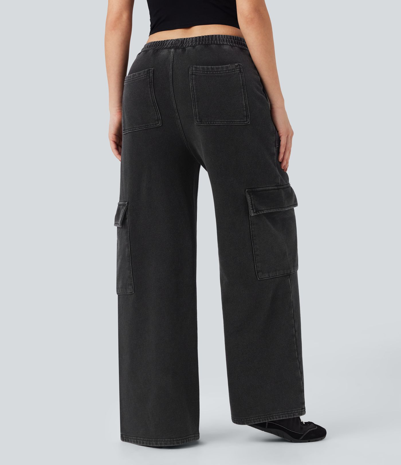 Halara Flex™ Mid Rise Drawstring Straight Leg Casual French Terry Cargo Sweatpants Jeans with Pockets