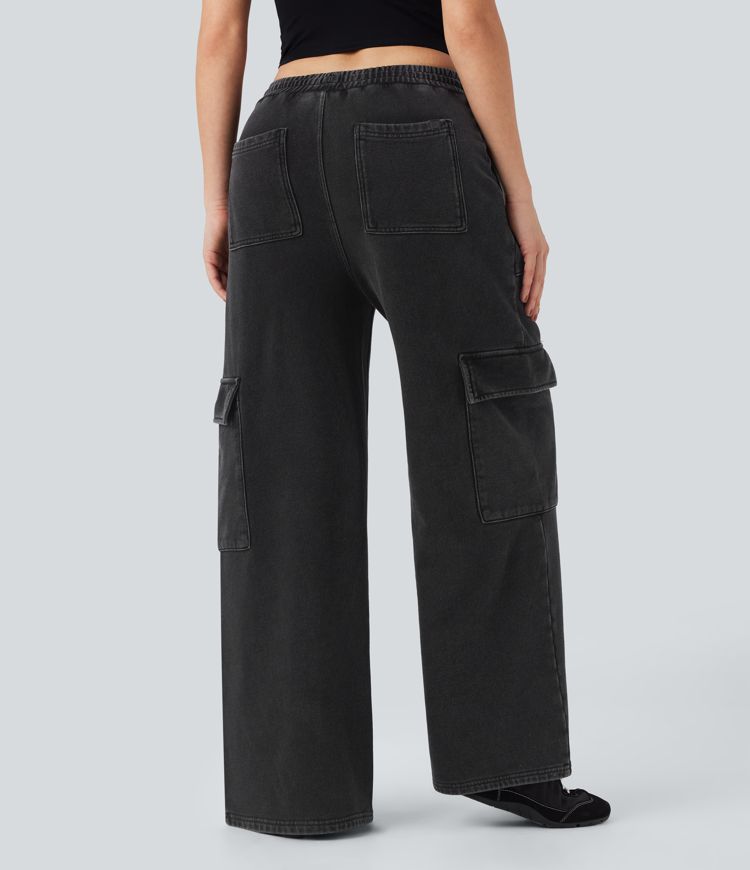 Halara Flex™ Mid Rise Drawstring Straight Leg Casual French Terry Sweatpants Cargo Jeans with Pockets