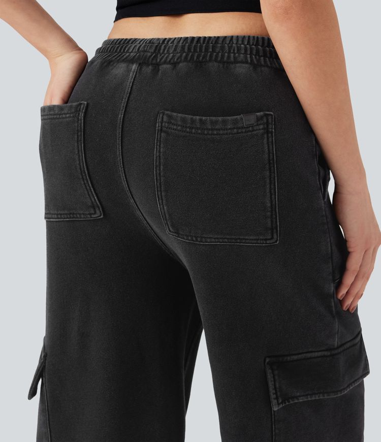 Halara Flex™ Mid Rise Drawstring Straight Leg Casual French Terry Cargo Sweatpants Jeans with Pockets