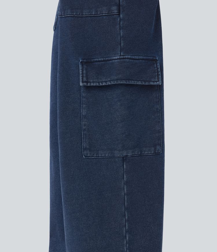 Halara Flex™ Mid Rise Drawstring Straight Leg Casual French Terry Cargo Sweatpants Jeans with Pockets