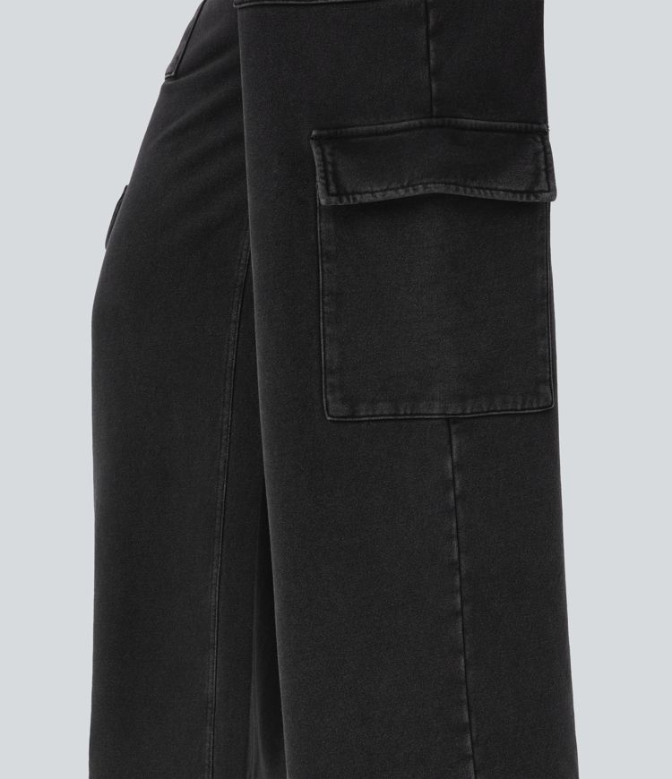 Halara Flex™ Mid Rise Drawstring Straight Leg Casual French Terry Cargo Sweatpants Jeans with Pockets