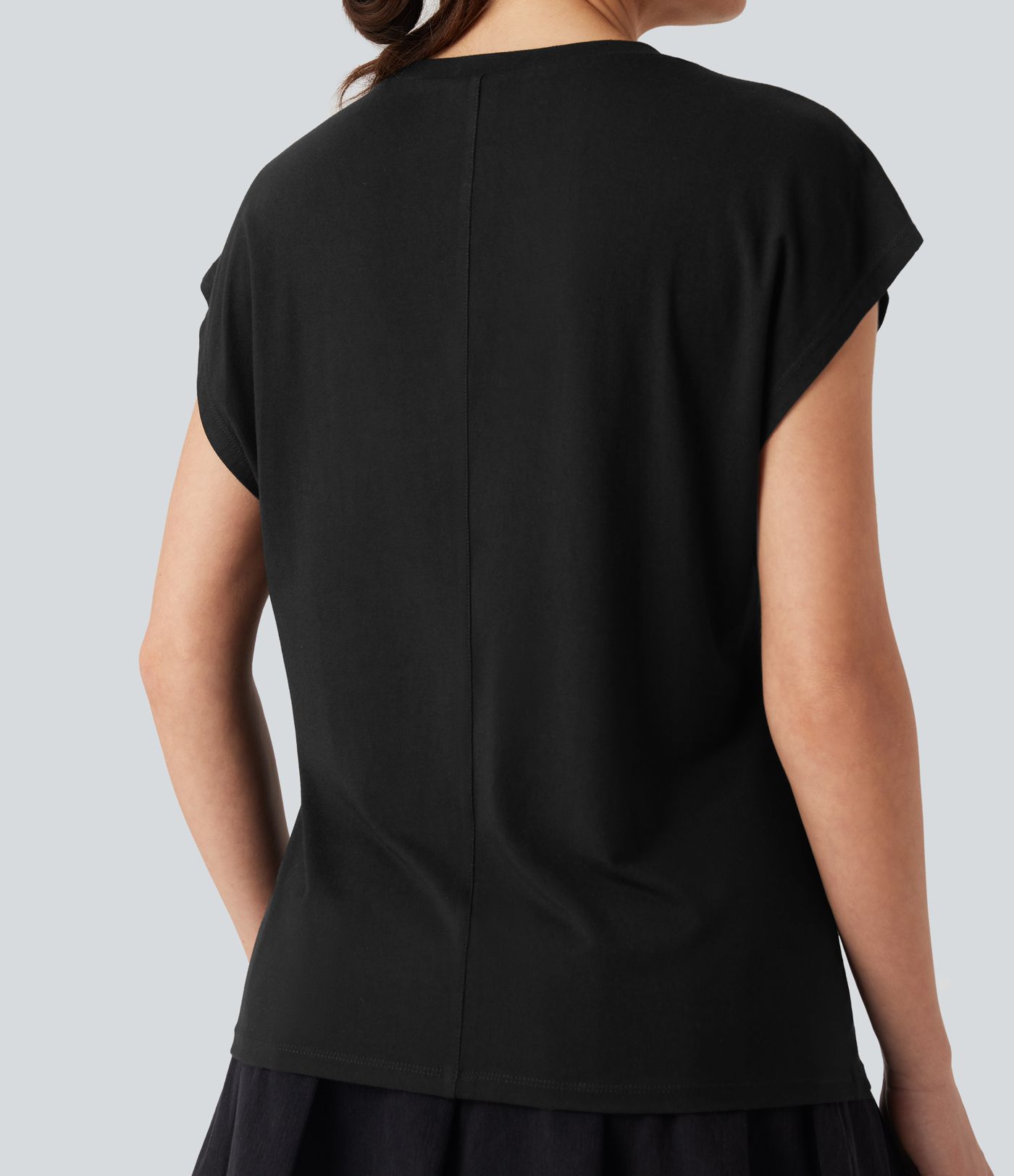 Round Neck Cap Sleeve Casual Top