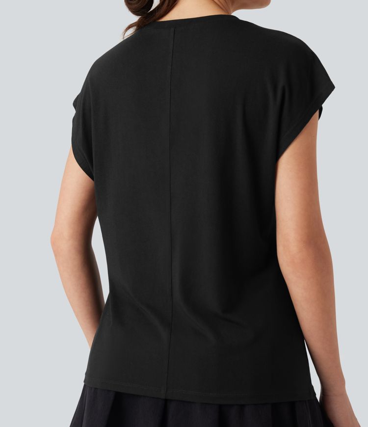 Round Neck Cap Sleeve Casual Top