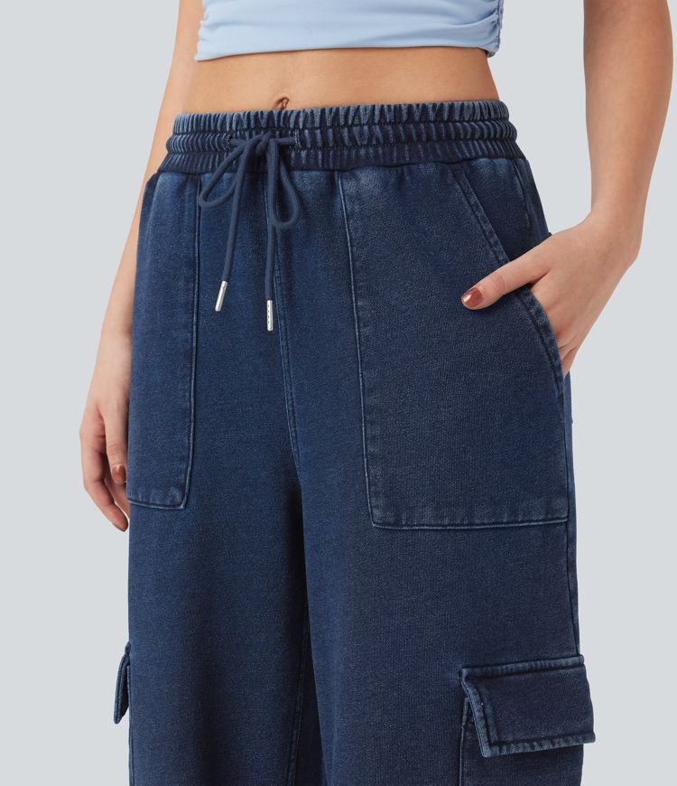 Halara Flex™ Mid Rise Drawstring Straight Leg Casual French Terry Cargo Sweatpants Jeans with Pockets