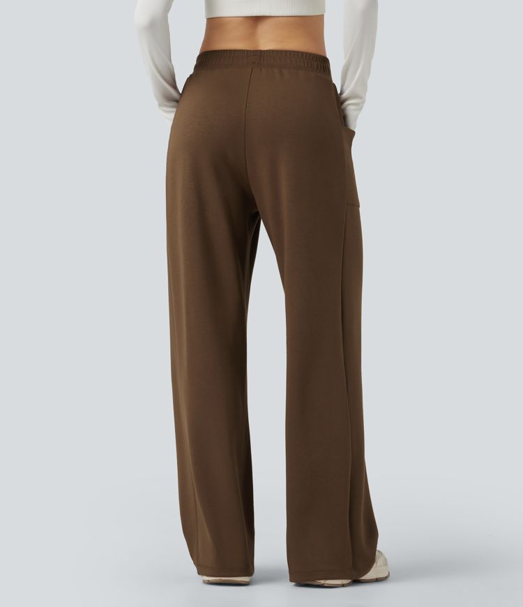 High Waisted Straight Leg Yoga Trousers with Pockets