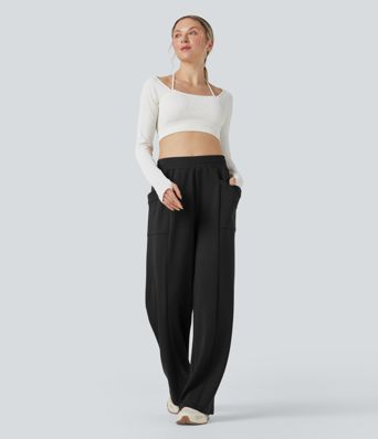 High Waisted Straight Leg Yoga Pants with Pockets