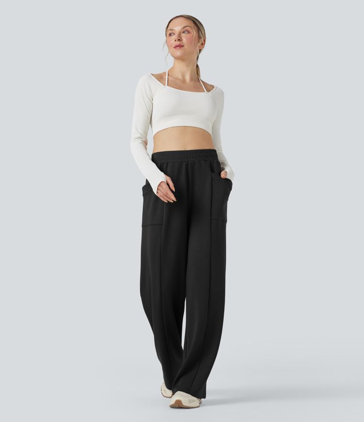 High Waisted Straight Leg Yoga Pants with Pockets