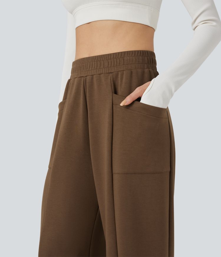 High Waisted Straight Leg Yoga Trousers with Pockets