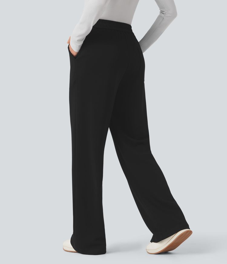High Waisted Straight Leg Work Pants with Pockets
